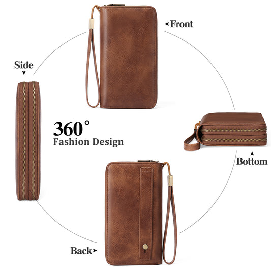 Women's Double Zip Clutch Large Capacity Soft Ladies Wallet