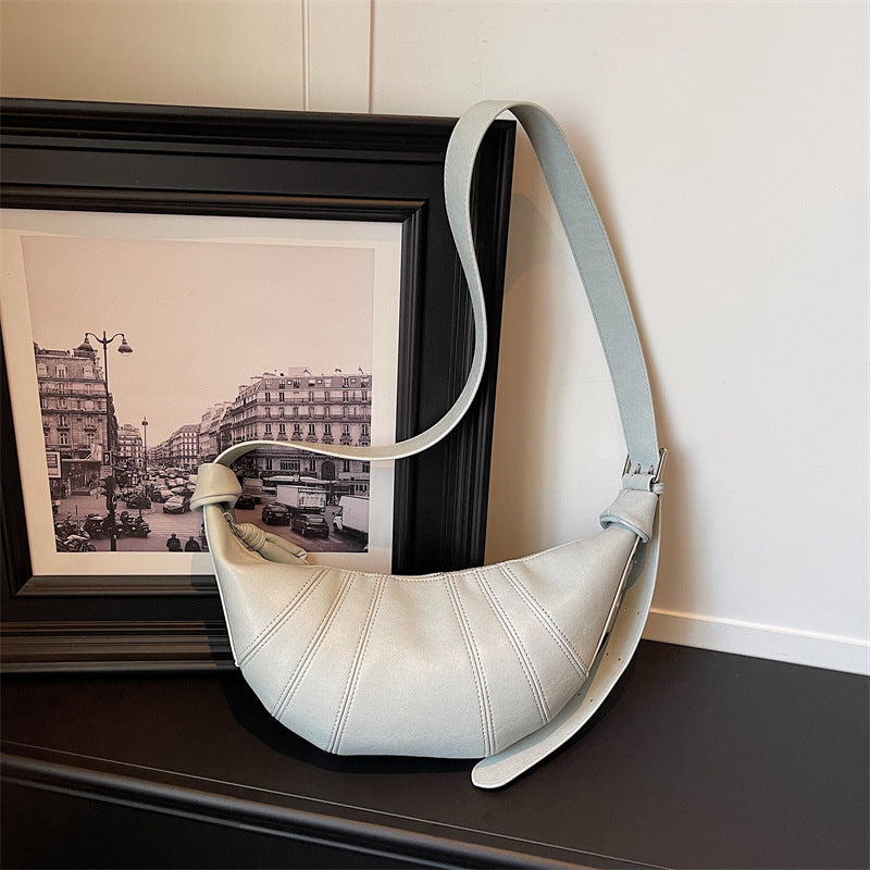 Retro Large Capacity Croissant Trendy Personality Stitching Dumpling Women's Shoulder Bag