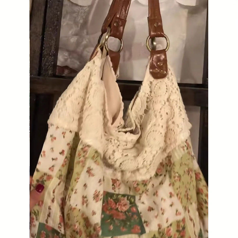 Mori Style Vintage Floral Stitching Cloth Bags
