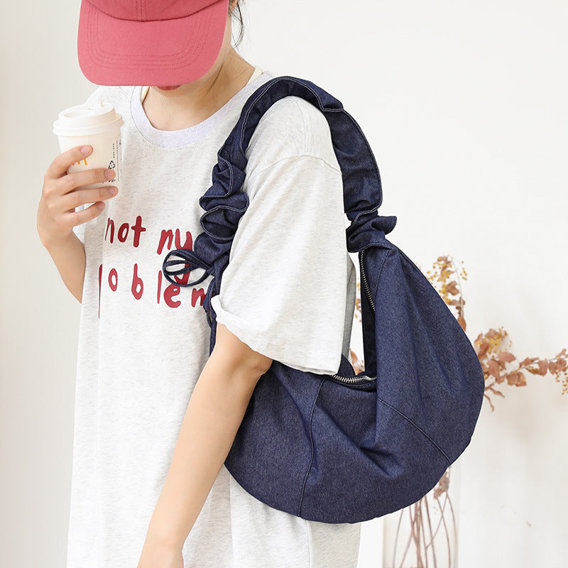 Women's Leisure Artistic Dumpling Fashion Pleated Mori Style Drawstring Women's Messenger Bag