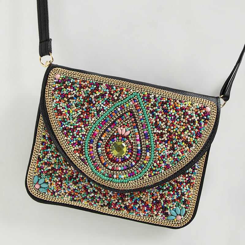 Women's Bohemian Style Bead Ethnic Shell Flower Trip Small Square Bag