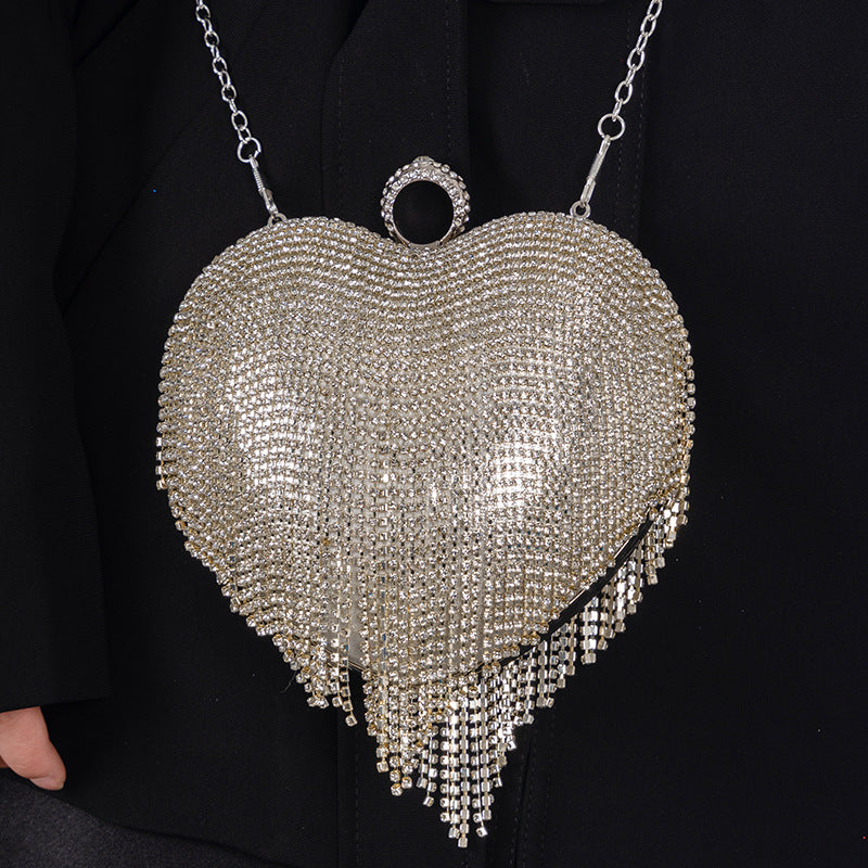 French Fairy Tassel Diamond Heart-shaped Fashion Party Dinner Bag