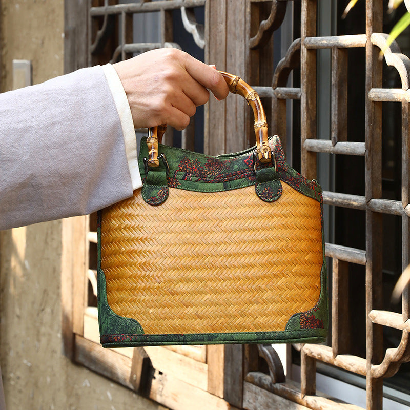 Chinese Style Yarn Fabric Bamboo Woven Cheongsam Match Ladies Bags