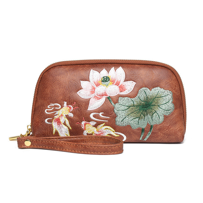 Style Lotus Embroidery Literary Flower Printing Hand Bags