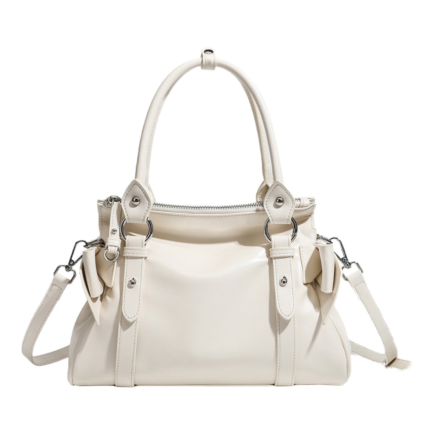 Women's Korean Style Design Bow Motorcycle High-grade Large Capacity Portable Women's Leather Bag