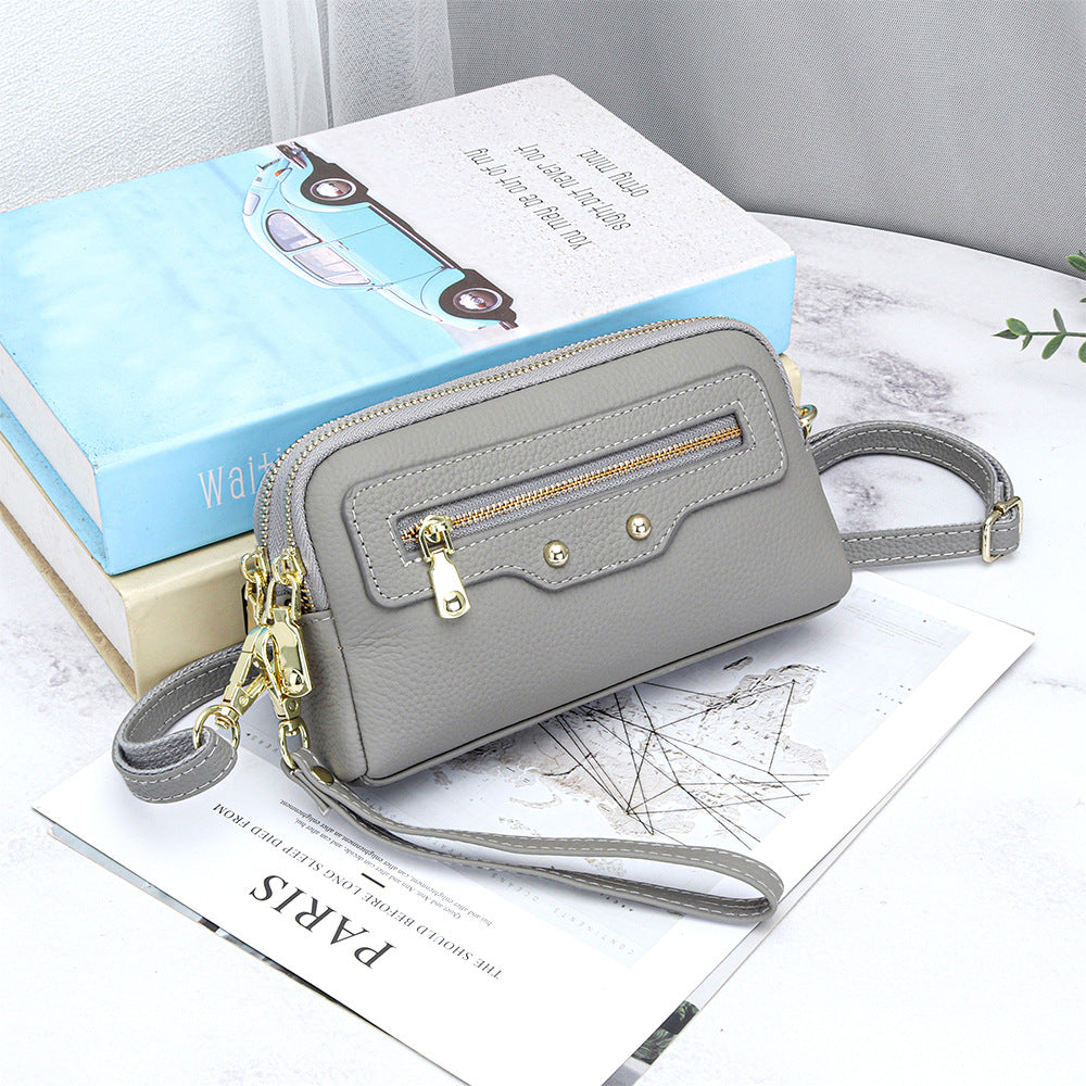 Women's Motorcycle Layer Cowhide Double Zipper Multifunctional Women's Messenger Bag