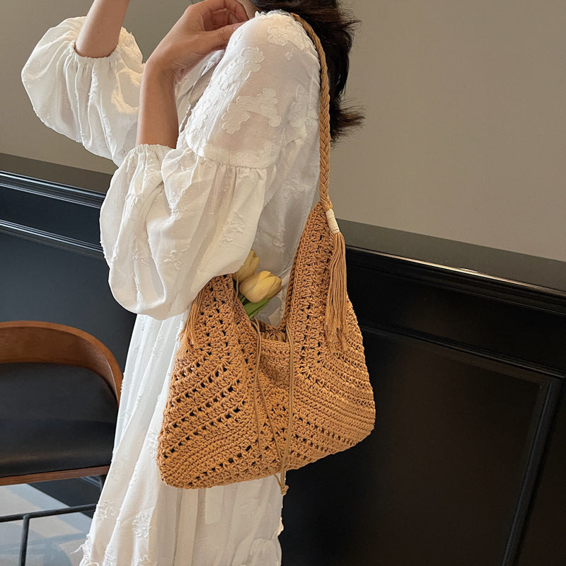 Women's Large Capacity Woven Summer Seaside Vacation Women's Shoulder Bag