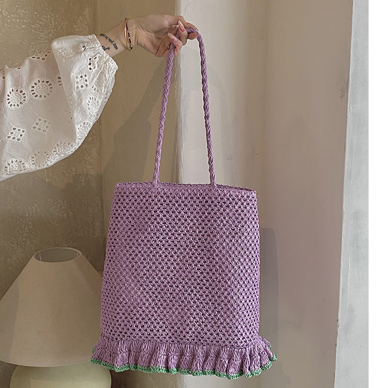 Capacity Skirt Straw Niche Hollow Out Woven Seaside Vacation Women's Shoulder Bag
