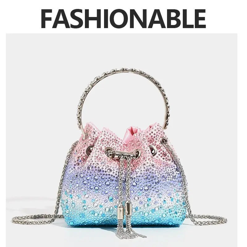 Shiny Advanced Rhinestone Sequins Chain Portable Bucket Bags