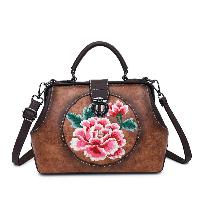Women's Cattle Leather Handmade Embroidered Han Clothing Bags