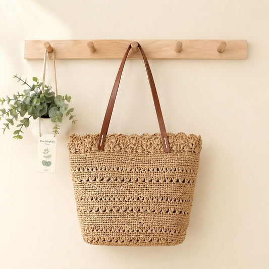 Women's Lace Straw Hand-woven Large Capacity Totes Vacation Bags