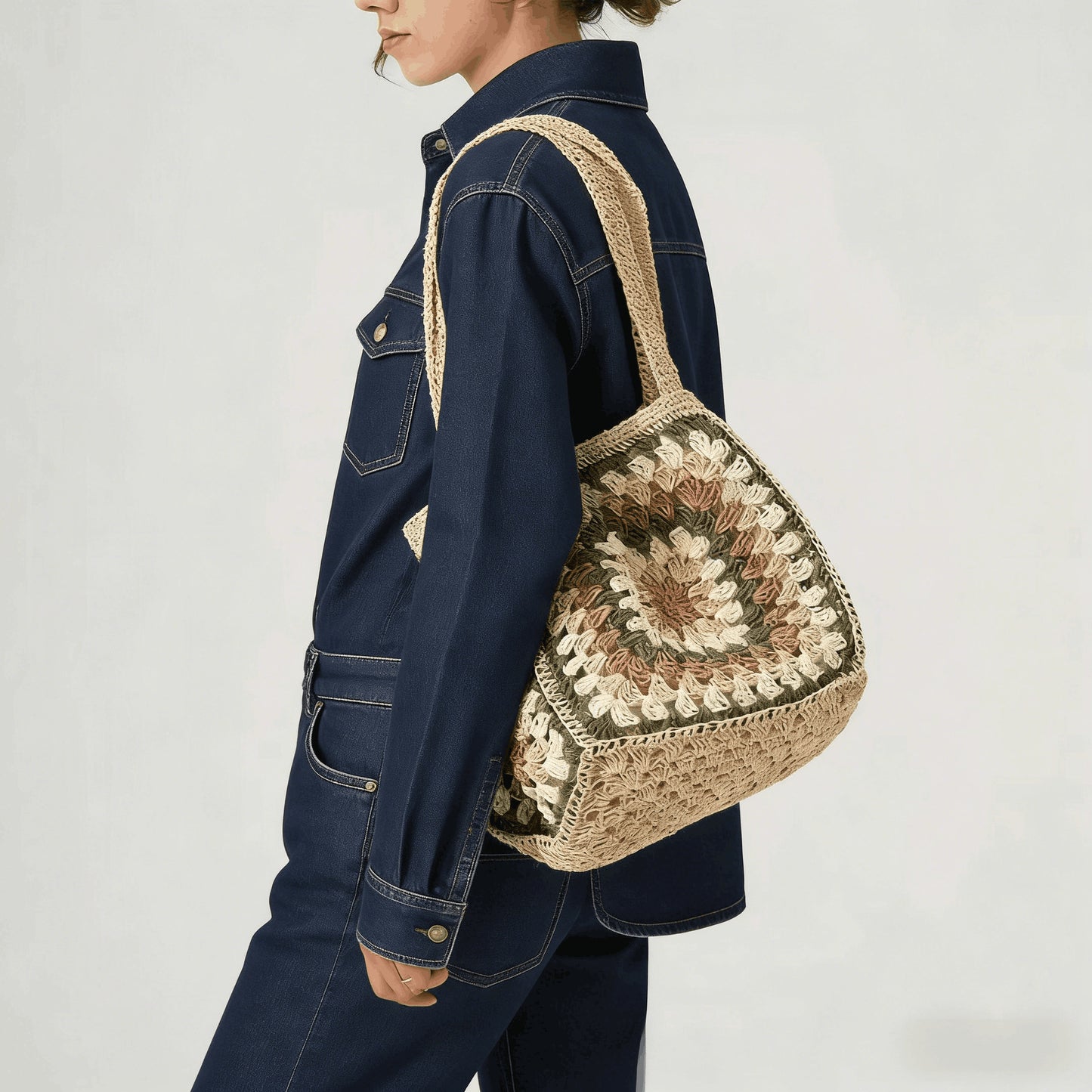 Women's Summer Grandma Plaid With Zipper Closure Vacation Women's Shoulder Bag