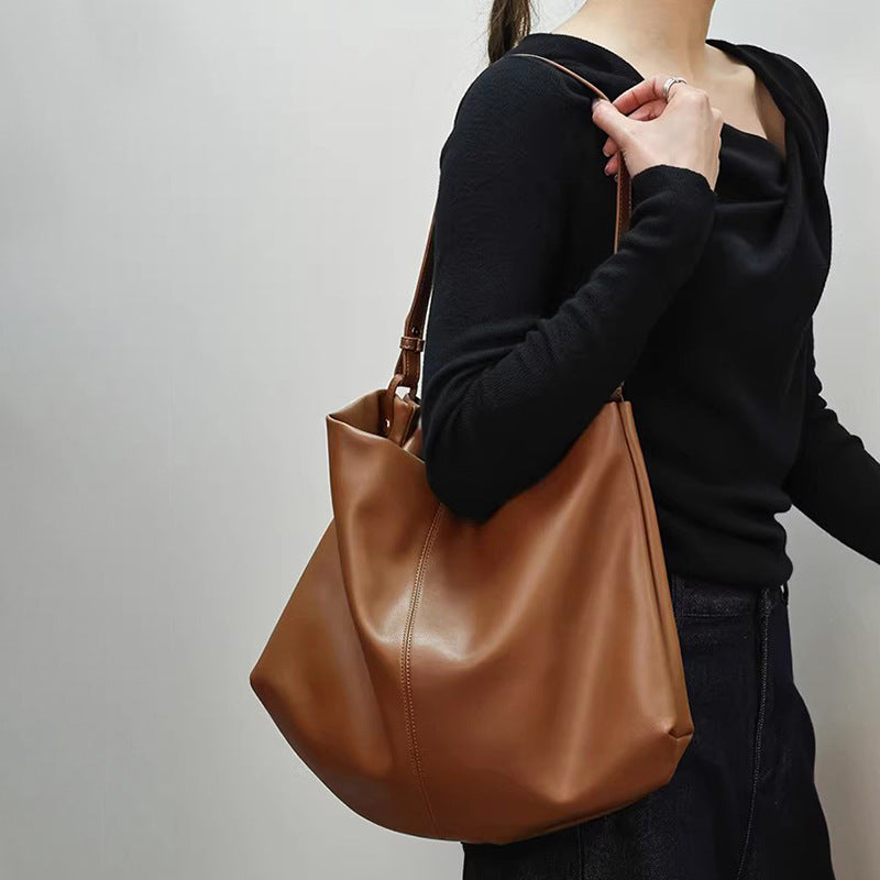 Women's Totes Lazy Loose Leather Commuter Underarm Portable Tote Bag
