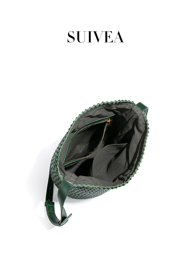 Women's Korean Style Simple Underarm Retro Trendy Woven Bucket Bags