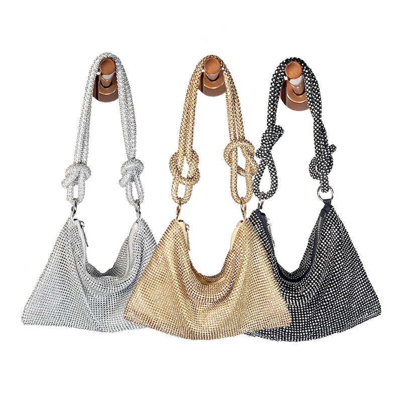 Aluminum Sheet Diamond Full Tide Flash Knotted Rhinestone Handmade Evening Bags