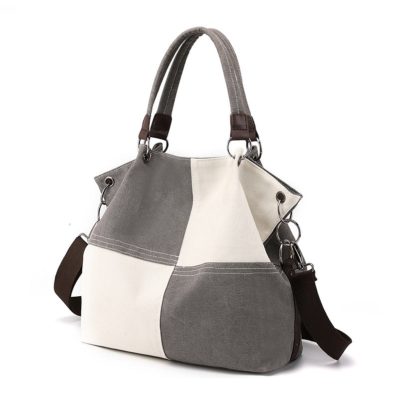 Women's Canvas Retro Patchwork Contrast Color Commute Women's Shoulder Bag