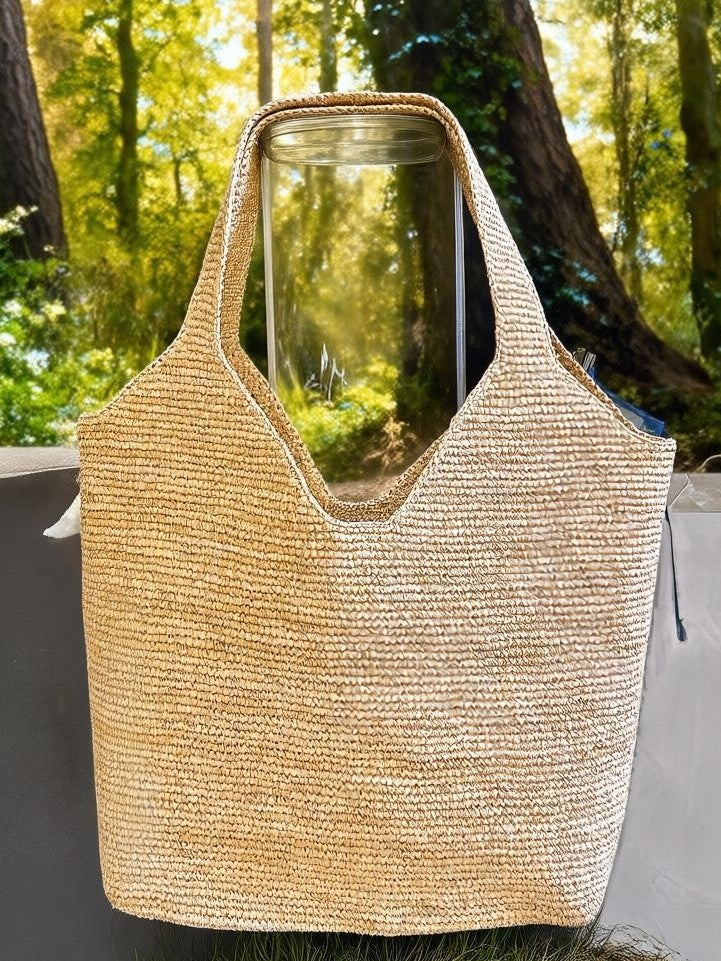Women's Style Hand Crocheting Raffia Woven Summer Large Capacity Holiday Portable Tote Bags