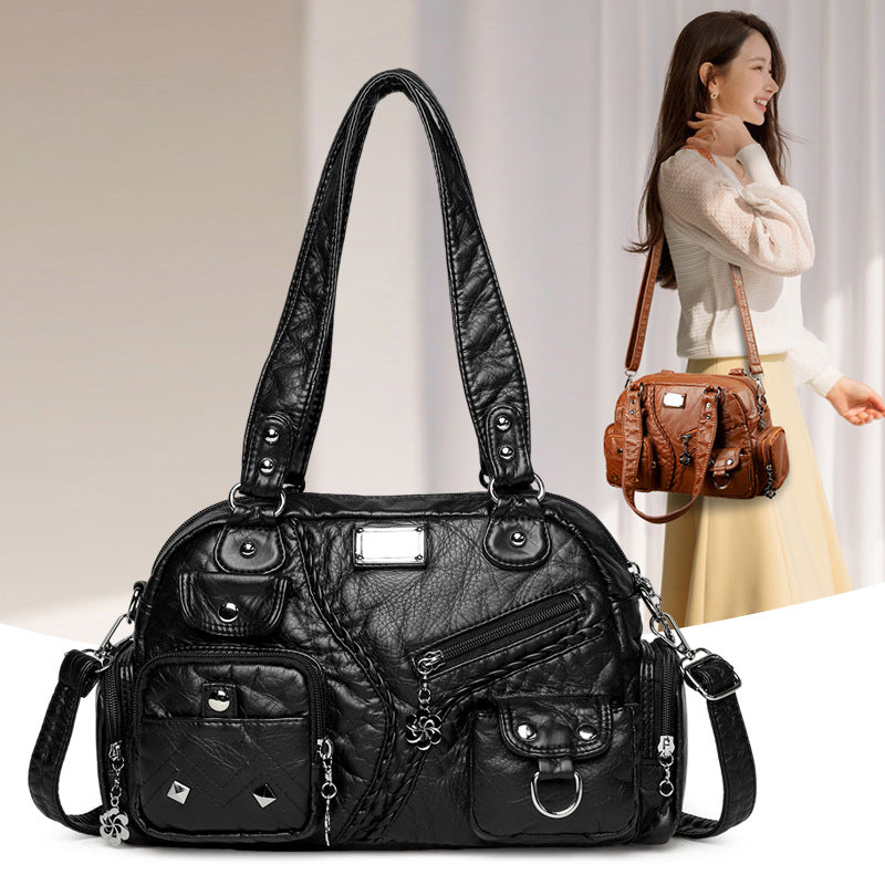 Women's Retro Soft Leather Motorcycle Trendy Women's Shoulder Bag