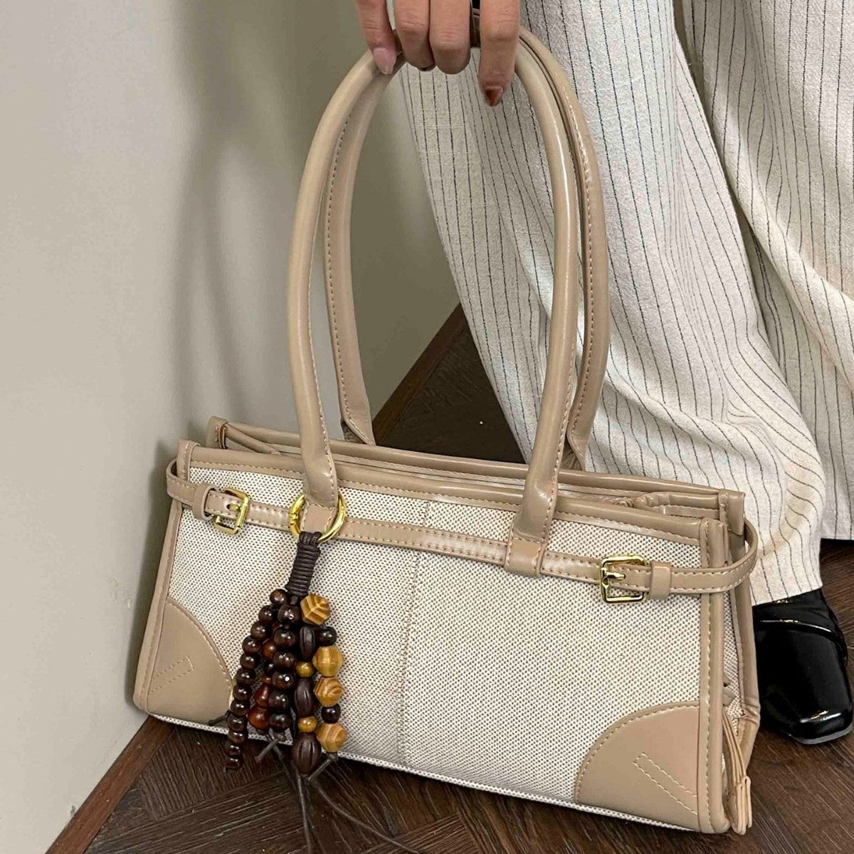 Women's Canvas Contrast Color Stitching Leather Lighter Car Style Daily Women's Handbag