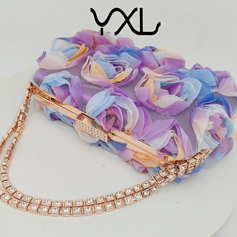 Elegant Chiffon Colorful Flowers Champagne Clutch Bags