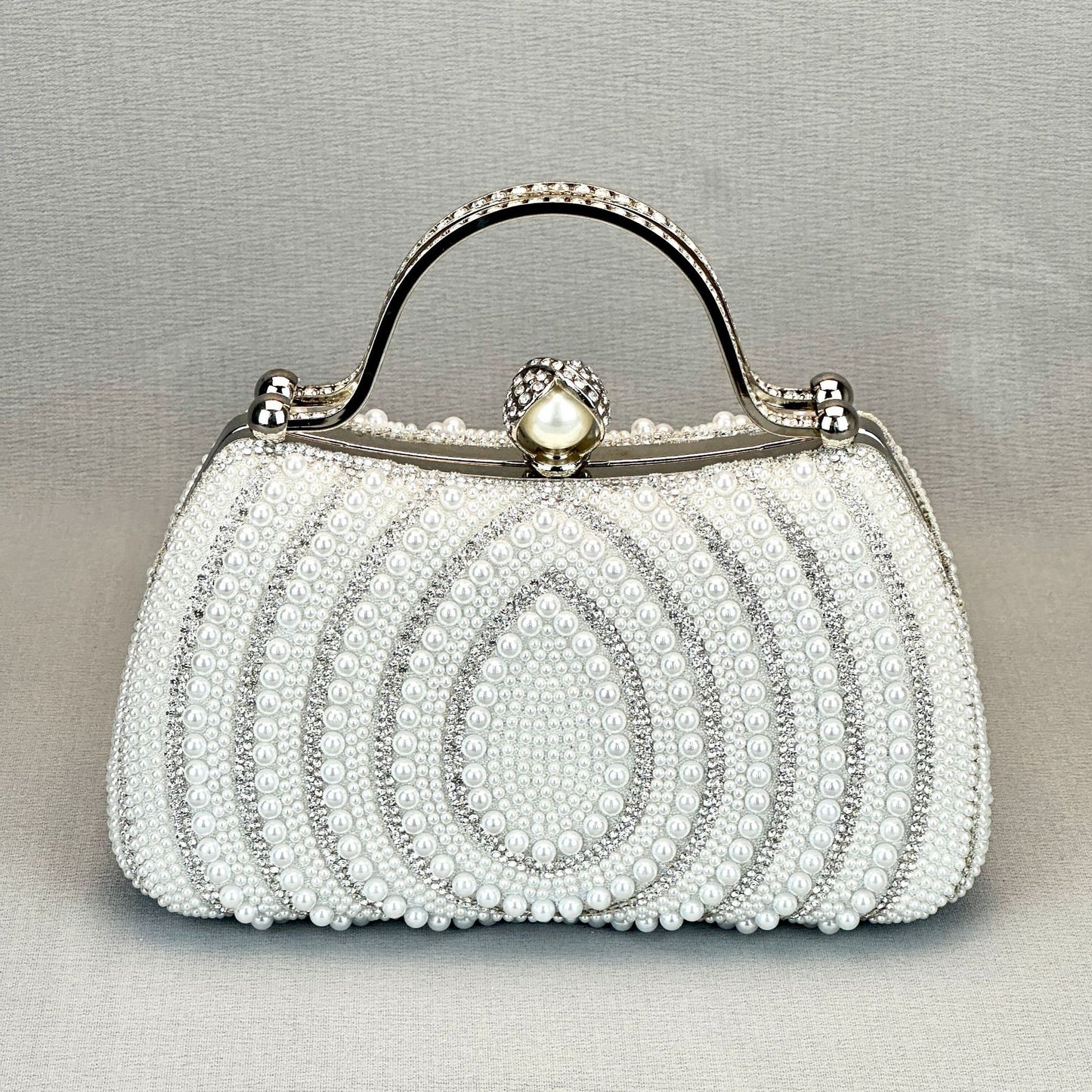 Women's Stylish Water Drop Pearl Hand Rhinestone One Party Dinner Bag