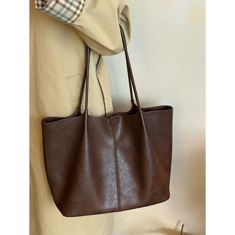 Women's Korean Style High-grade Soft Leather Simple Commute Tote Bag