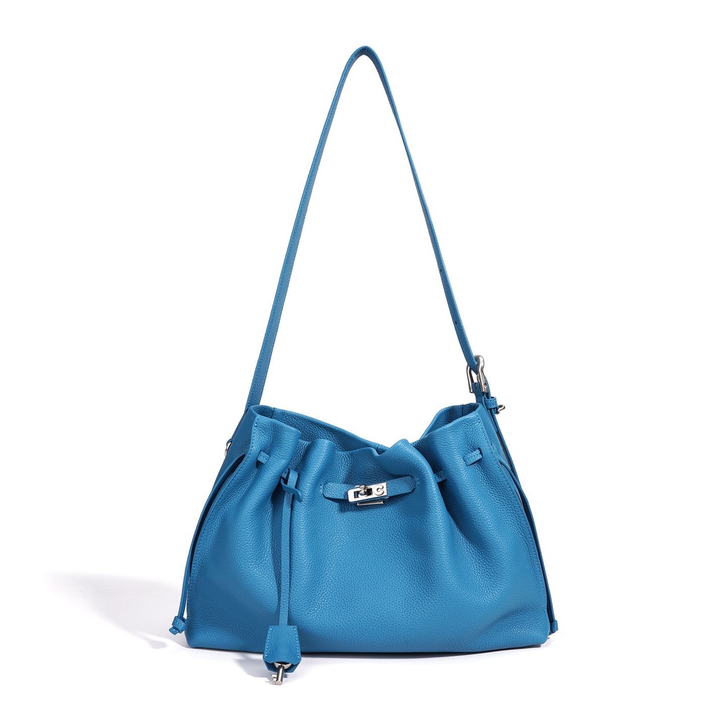 Kelly Leather Commute Minimalist Versatile Pleated Drawstring Women's Shoulder Bag