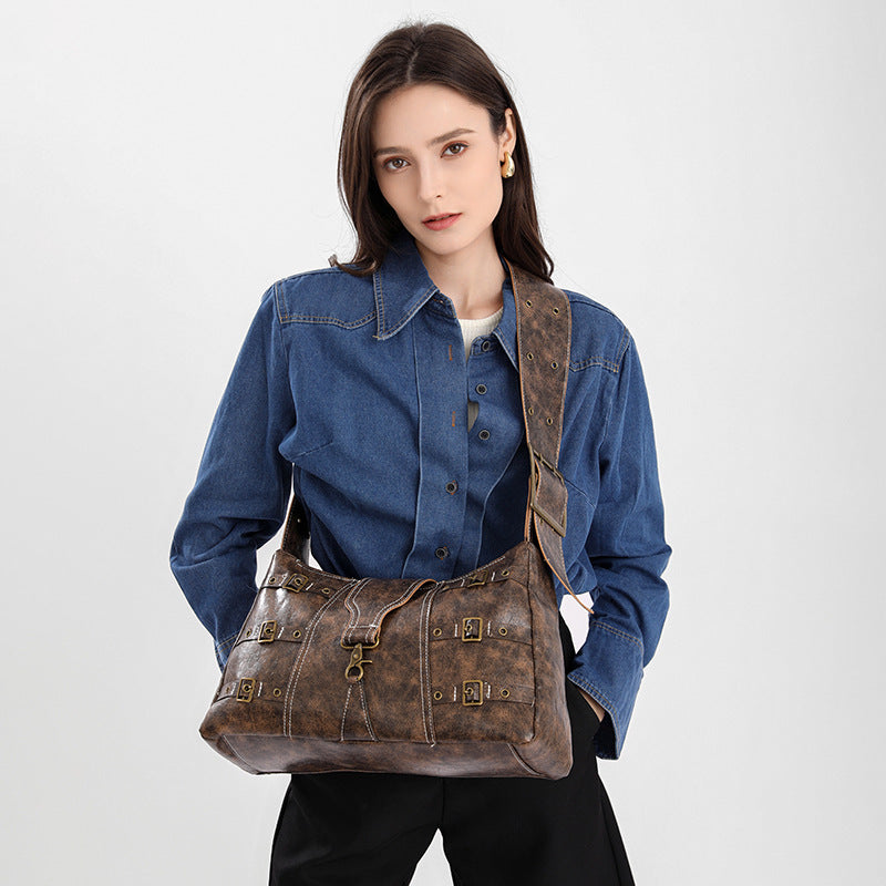 Large Capacity Heavy Metal Punk Distressed High-grade Wide Strap Tote Bags