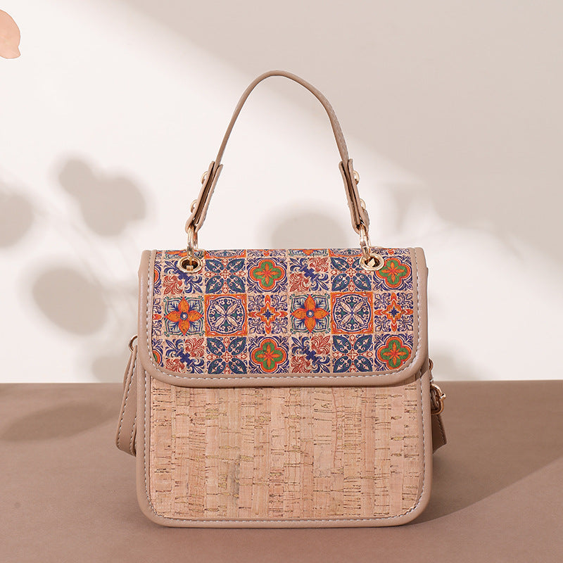 Women's Wooden Wood Outer Cork Lightweight Tree Leather Ethnic Style Women's Messenger Bag