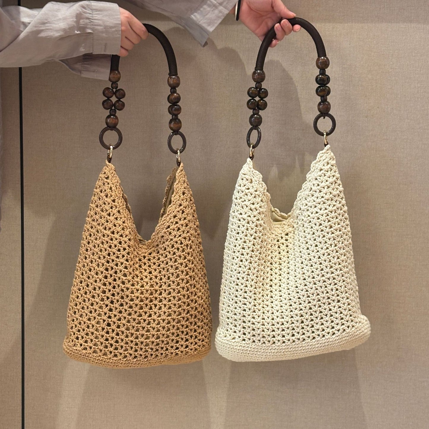 Chinese Style Beads Strap Cotton Thread Woven Women's Shoulder Bag