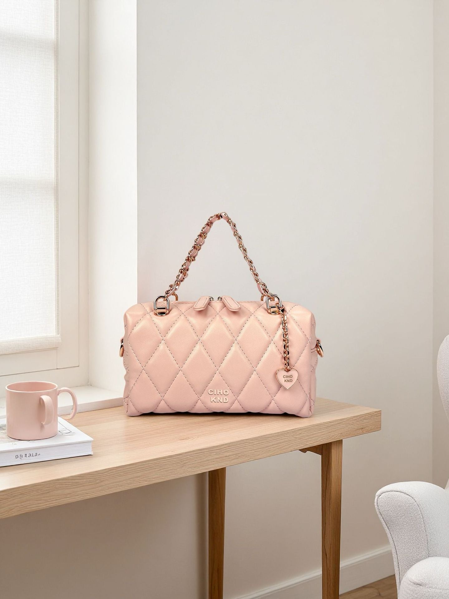 Women's Preface Pillow Pink Exquisite Diamond Check Bags