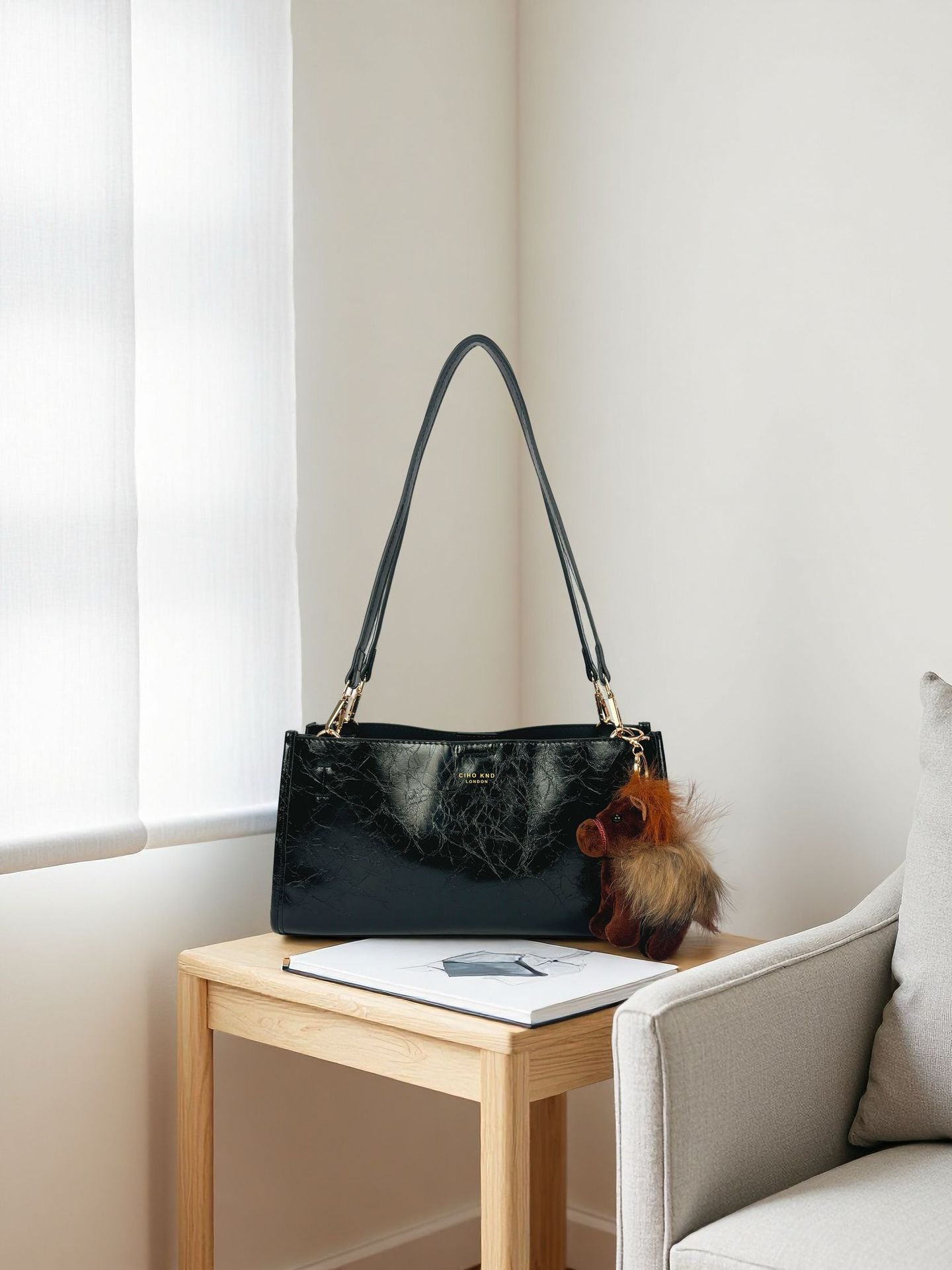 Women's Hand Warmer Cocoa Black For Texture Women's Messenger Bag