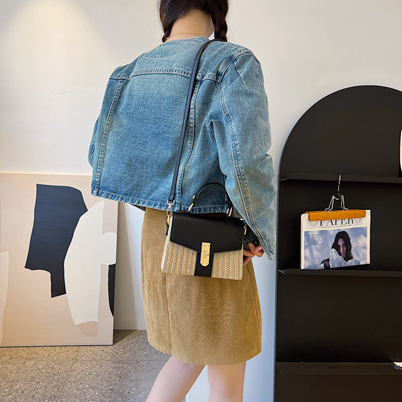 Female Lady Fashion Twist Straw Portable Small Square Bags