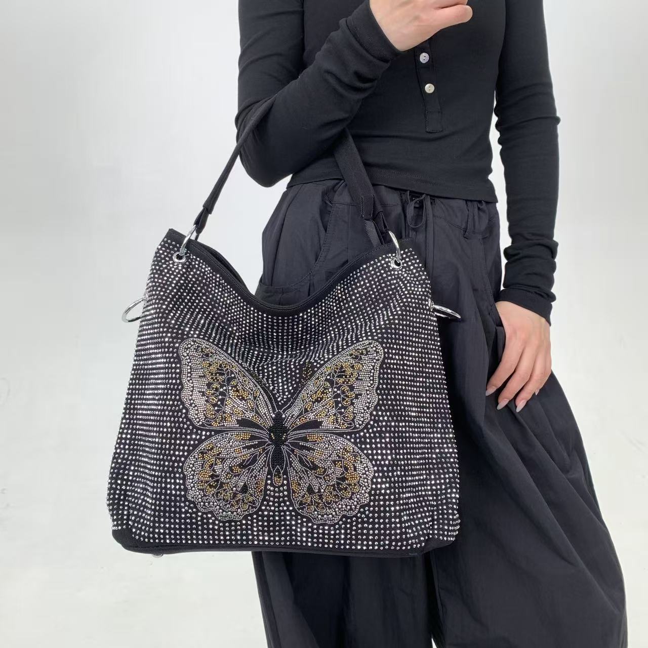 Women's Elegant Graceful Shiny Butterfly Large Capacity Light Handbags