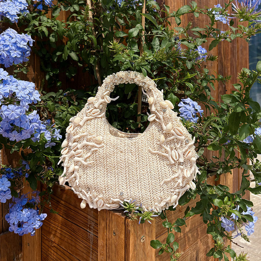 Elegant Shell Coral Straw Hand-woven Vacation Style Gentle Women's Handbag