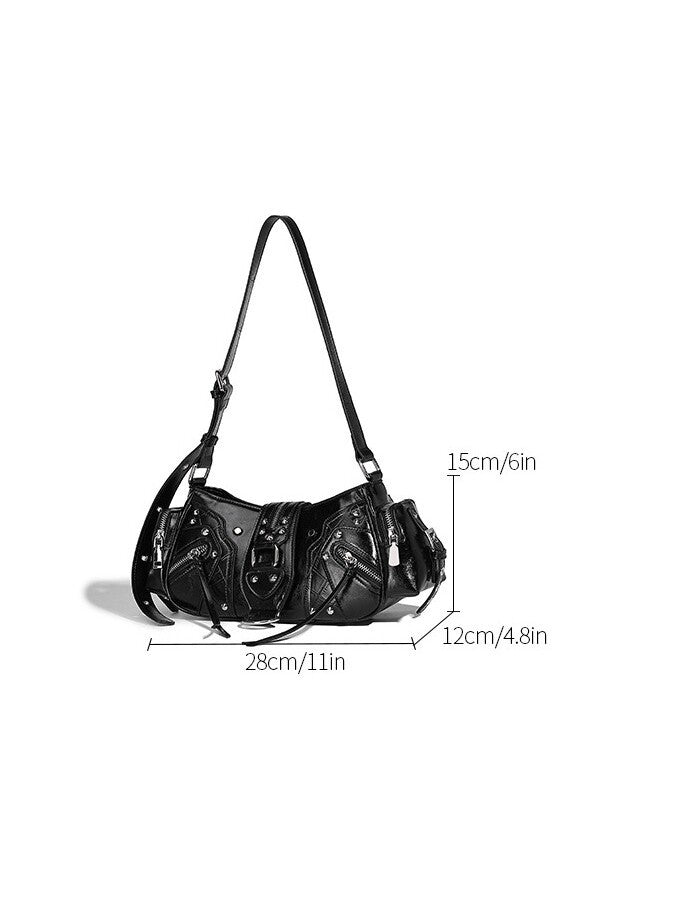 Women's Black Punk Rivet Motorcycle Fashion Trend Niche Women's Shoulder Bag