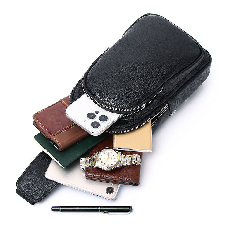 Men's Genuine Leather Leisure Large Capacity Trendy Cowhide Versatile Men's Chest Bags