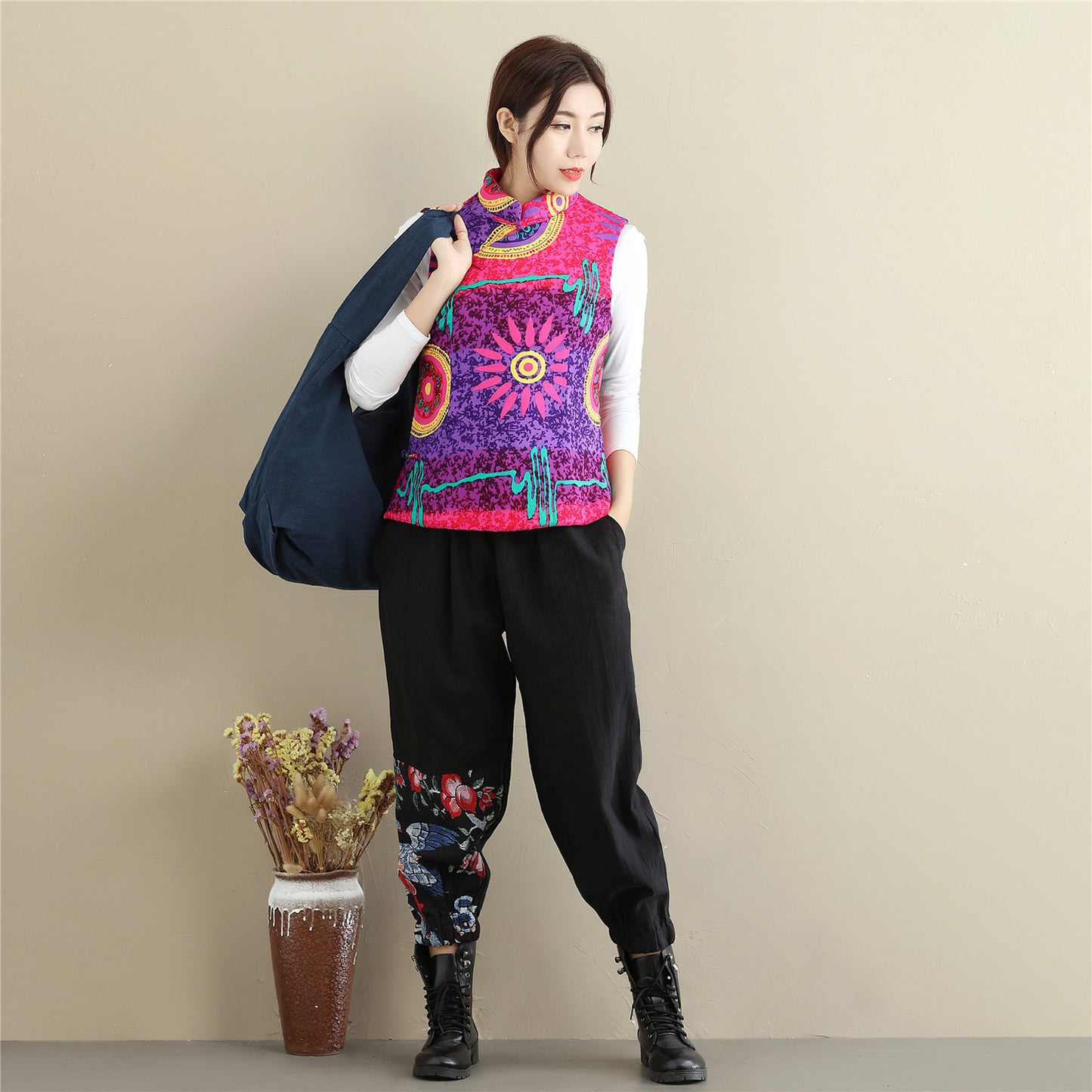 Women's & Men's Linen Dumpling Shape Zipper Interior Changing Bags
