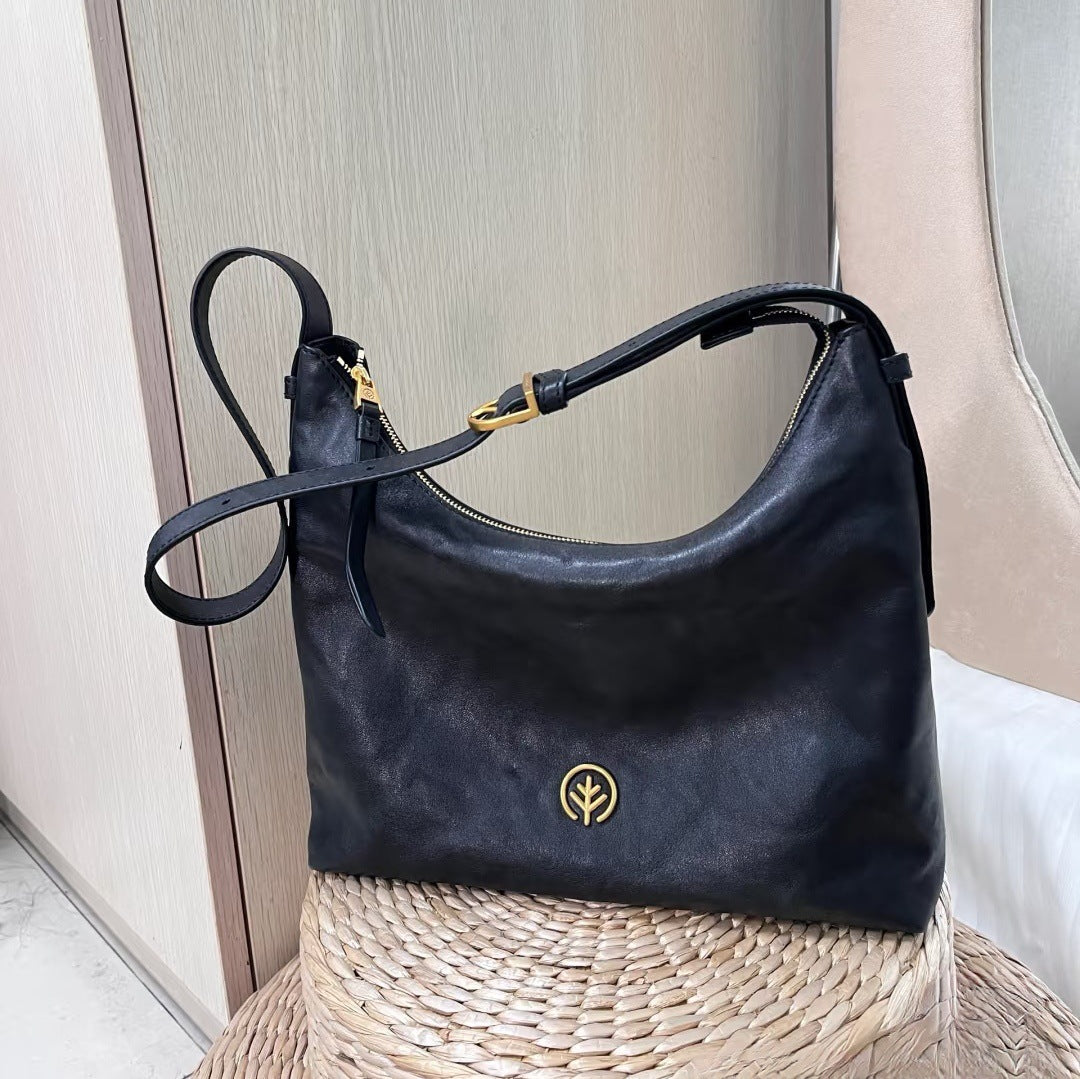 Covered Tree Figure South Layer Vegetable Tanning Leather Commuter Underarm Women's Shoulder Bag