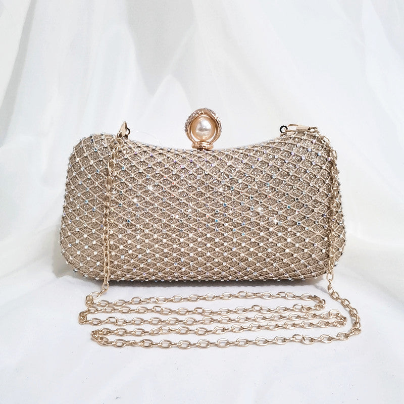 Fashion Diamond Inlaid Pearl Pillow-shaped Net Drill Shining Dress Dinner Bag