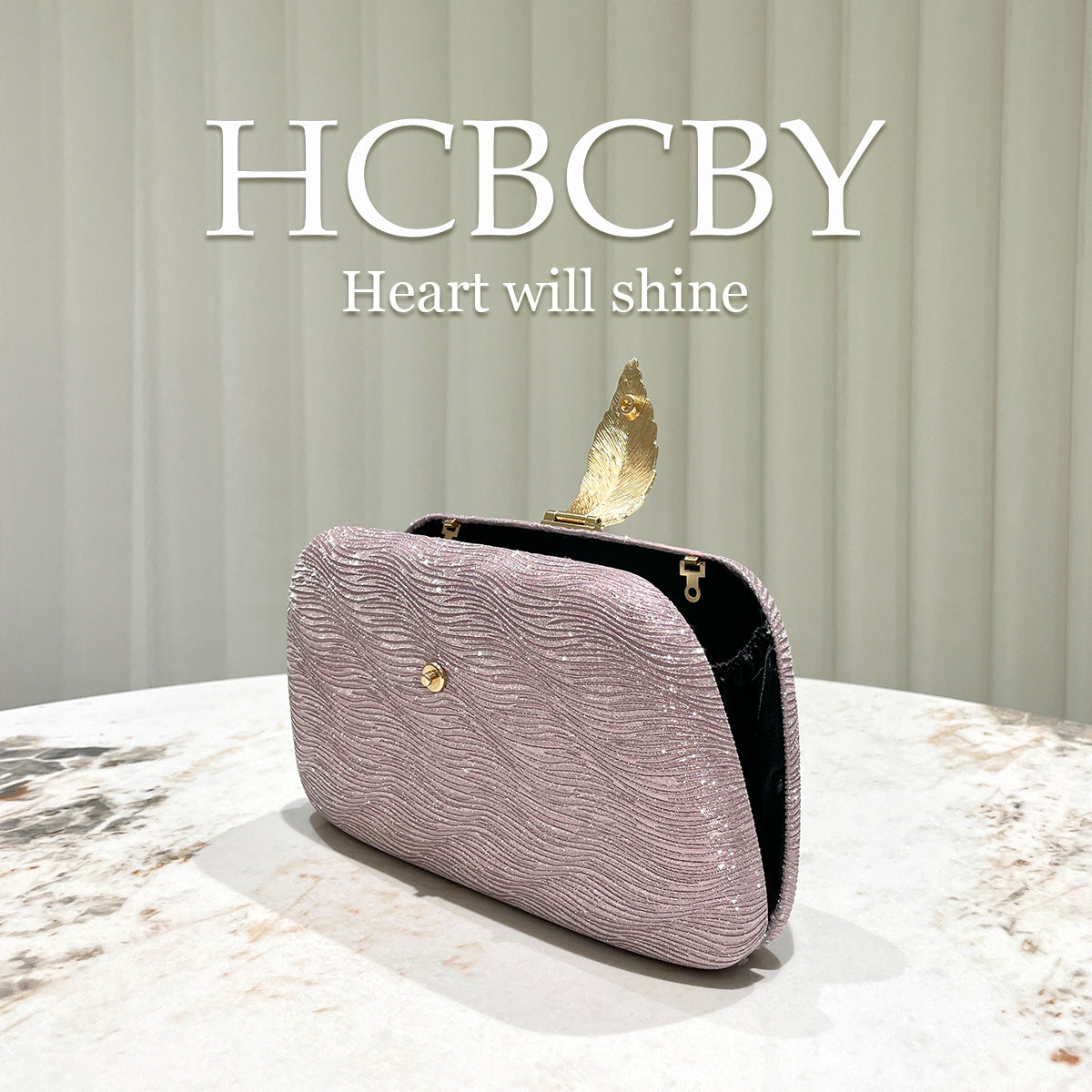 Women's Pink Glitter Striped Leaf Fashion Elegant Dinner Bag