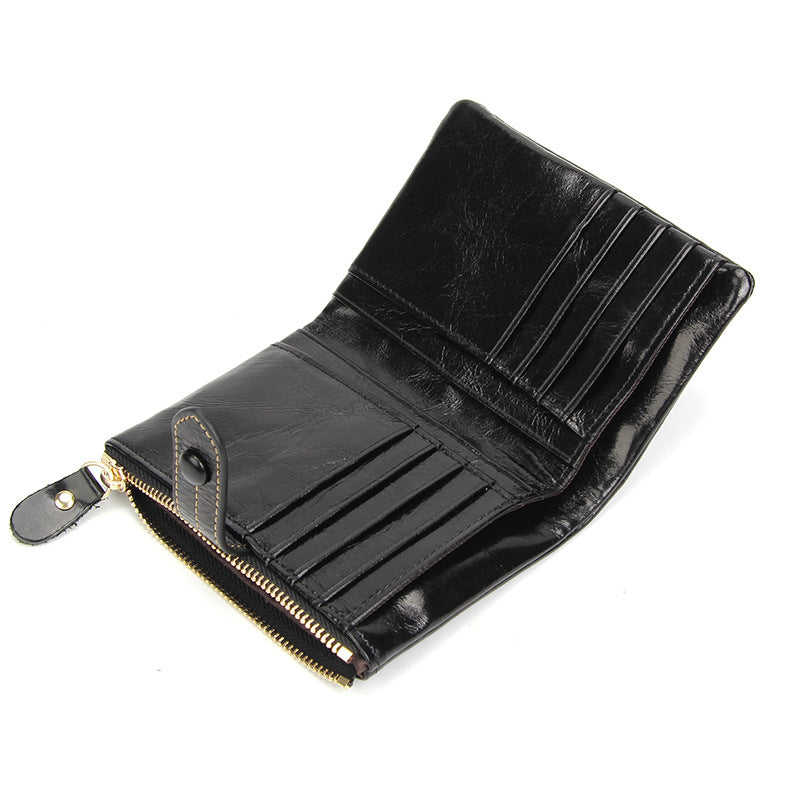 Women's Layer Oil Wax Cowhide Genuine Leather Retro Large Capacity Multiple Ladies Wallet