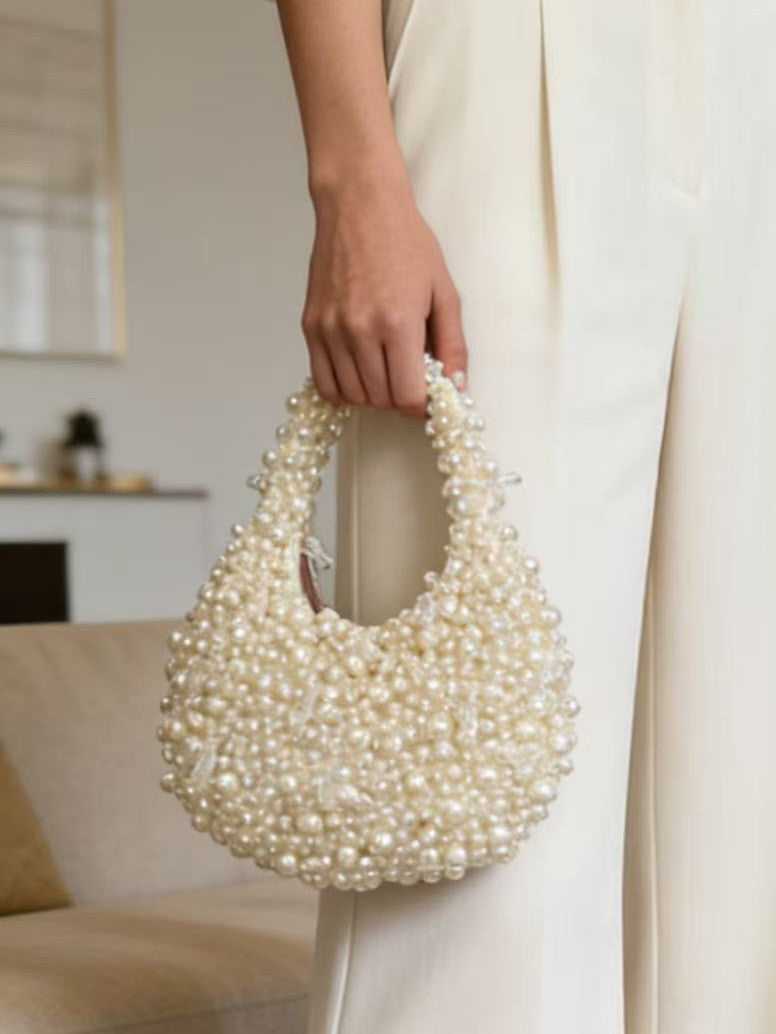 Women's Handmade Sewing Full Beads Imitation Pearl Crystal Dinner Bag