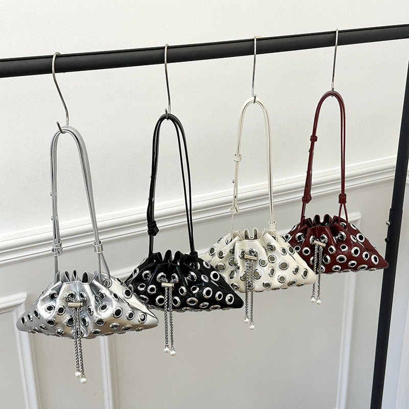 Women's Summer Punk Fashion Rivet Hollow Drawstring Bucket Bags