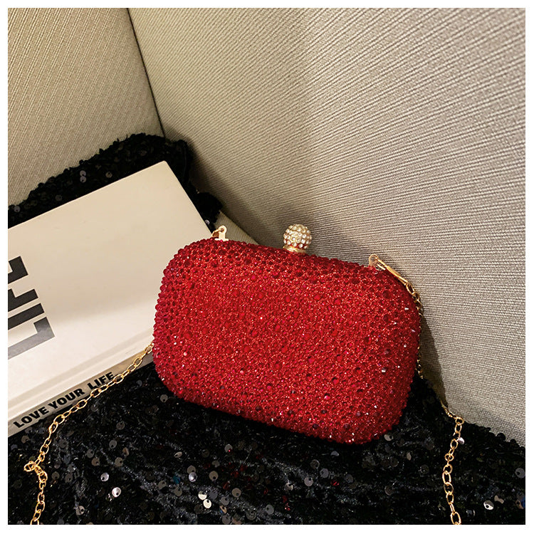 Women's Fashionable Shiny Rhinestone Ornament Clutch Box Type Bags