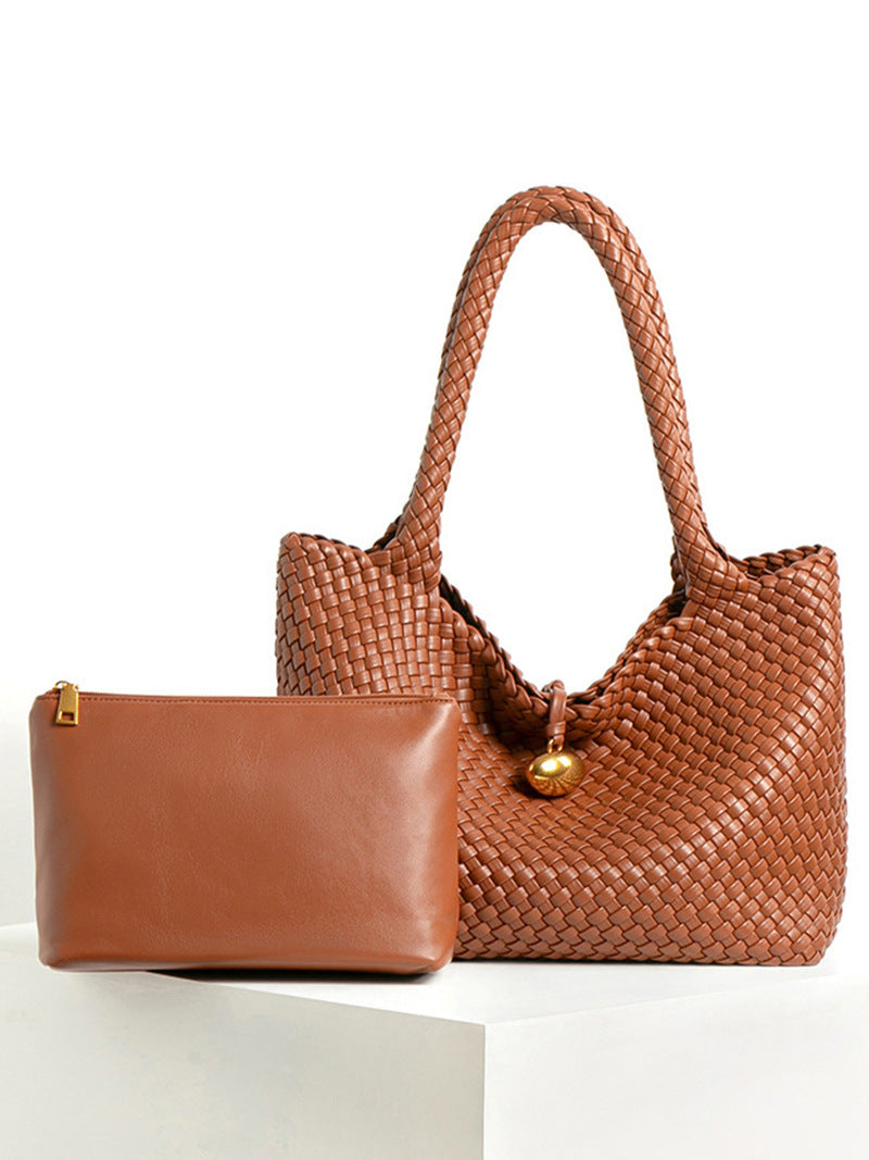 Women's Retro Golden Balls Hand-woven Large Capacity Textured Tote Bag