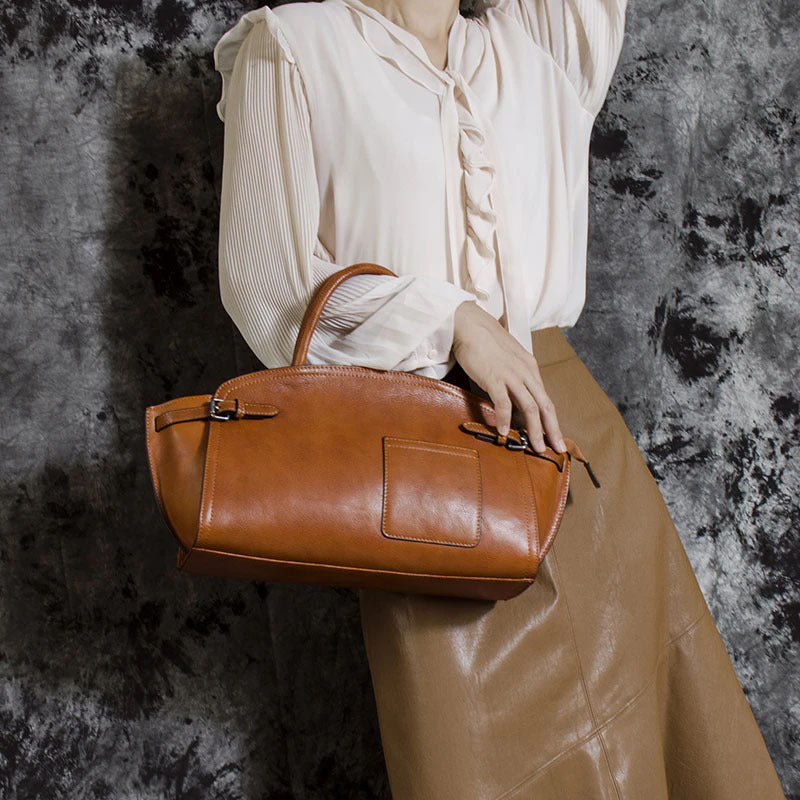Leather Boston Bowling Design Retro Underarm Women's Handbag