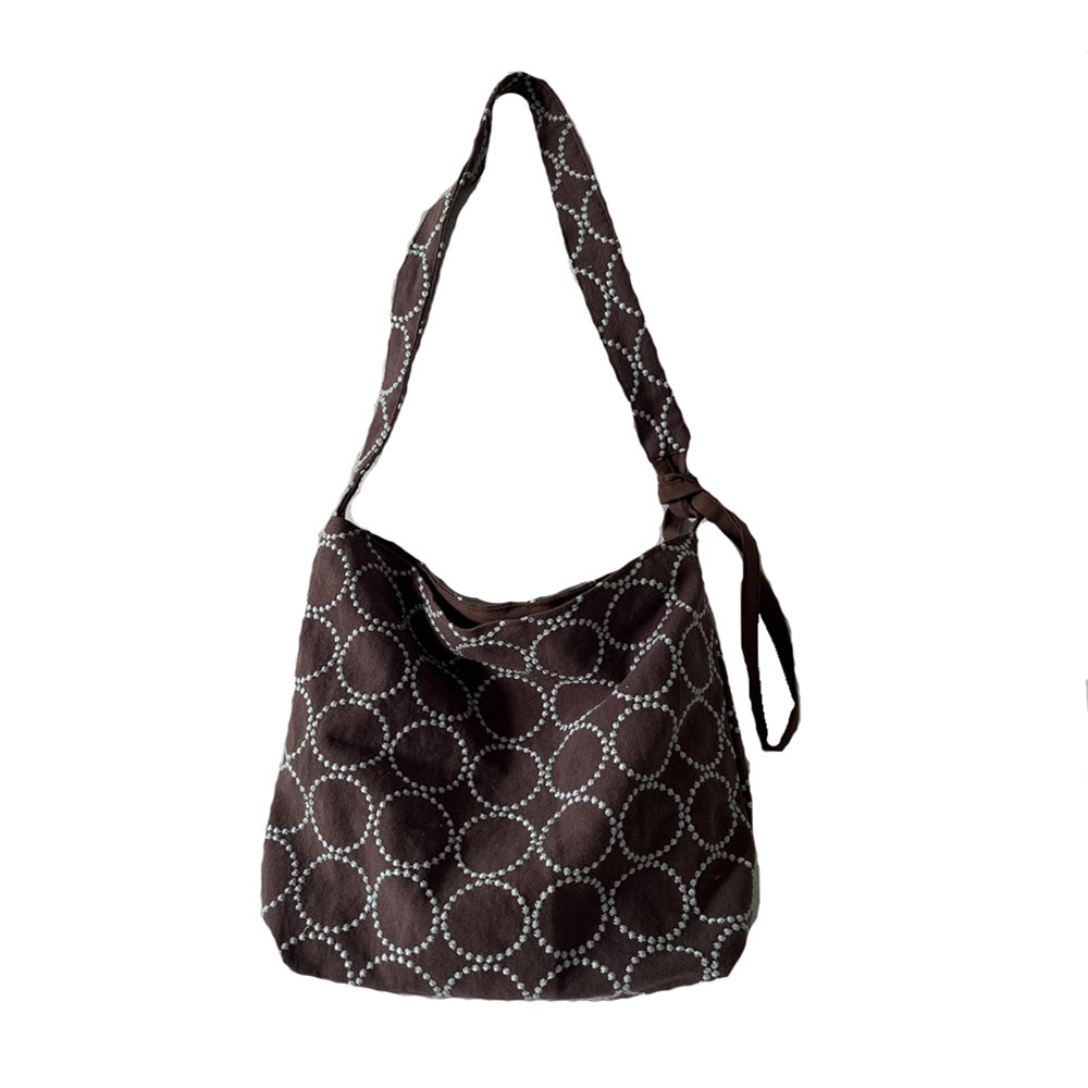 Ming Brown Tambourine Linen Embroidered Adjustable Women's Messenger Bag