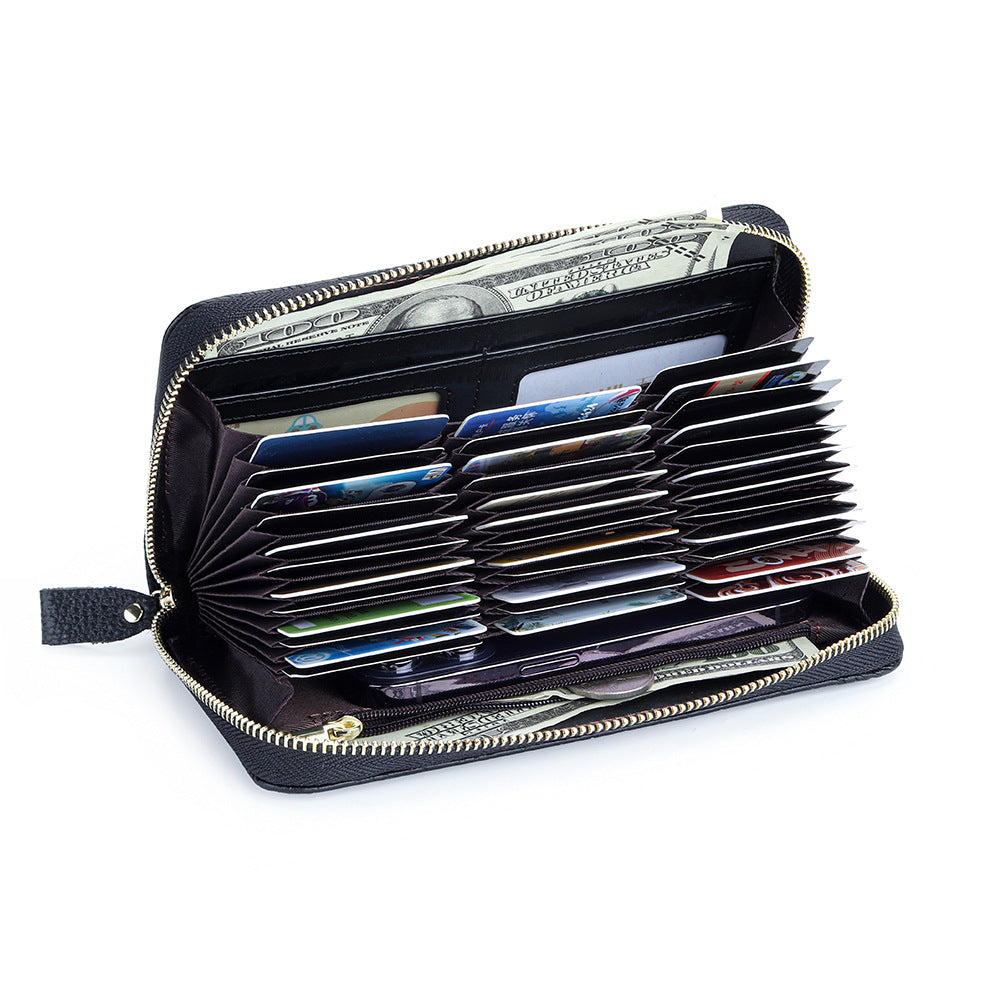 Women's Long Large Capacity Genuine Leather Swiping Expanding First Layer Cowhide Ladies Wallet