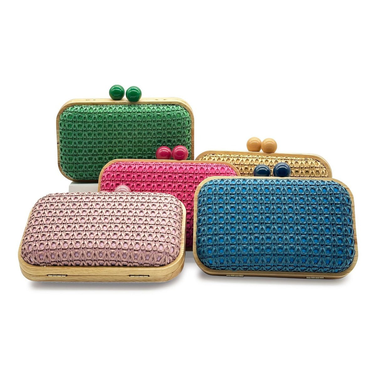Main Push Wooden Straw Woven Banquet Dinner Bag